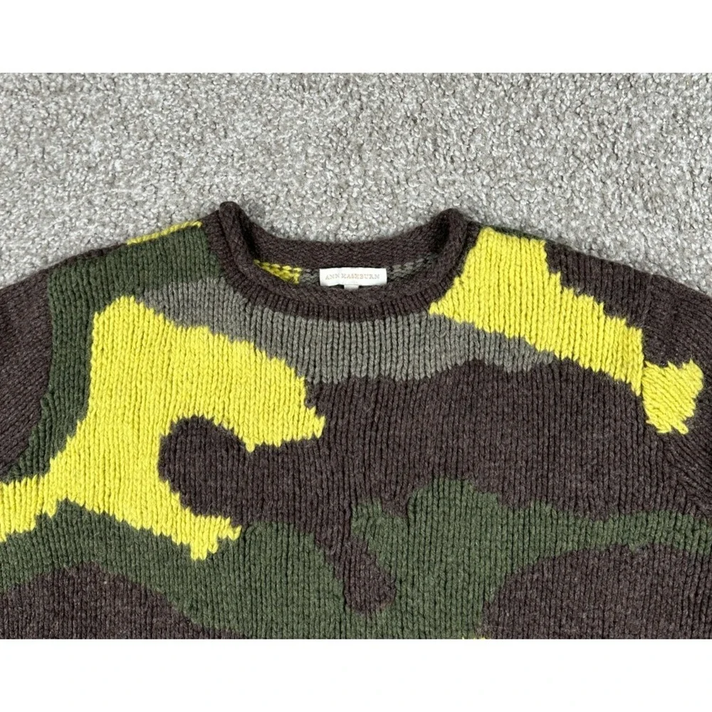 Ann Mashburn Sweater Womens Medium Brown Green Camo Wool Blend Chunky Knit - Picture 2 of 9